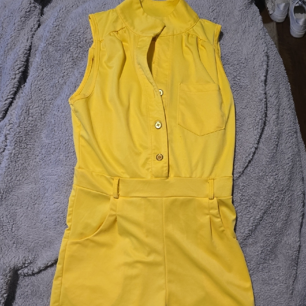 Yellow Sleeveless Button-Up Romper